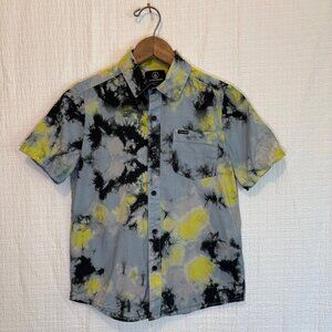 Volcom Saturate Short Sleeve Shirt Lime Tie Dye Blue Boys 8